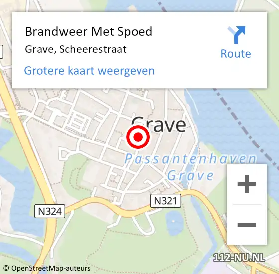 Locatie op kaart van de 112 melding: Brandweer Met Spoed Naar Grave, Scheerestraat op 11 december 2021 22:58