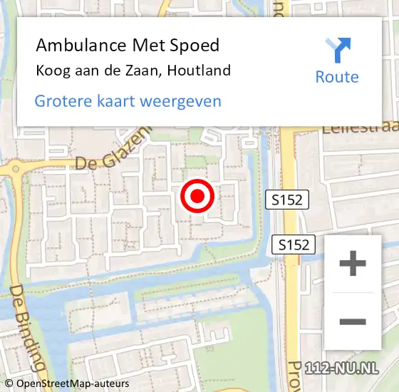 Locatie op kaart van de 112 melding: Ambulance Met Spoed Naar Koog aan de Zaan, Houtland op 12 december 2021 00:11