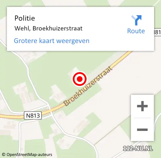 Locatie op kaart van de 112 melding: Politie Wehl, Broekhuizerstraat op 12 december 2021 00:57