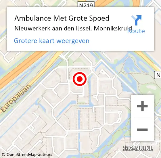 Locatie op kaart van de 112 melding: Ambulance Met Grote Spoed Naar Nieuwerkerk aan den IJssel, Monnikskruid op 12 december 2021 01:00