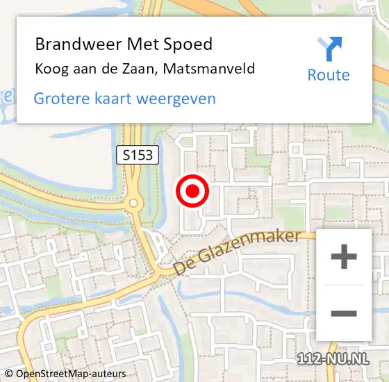 Locatie op kaart van de 112 melding: Brandweer Met Spoed Naar Koog aan de Zaan, Matsmanveld op 12 december 2021 03:35