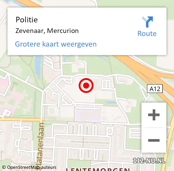 Locatie op kaart van de 112 melding: Politie Zevenaar, Mercurion op 12 december 2021 03:53