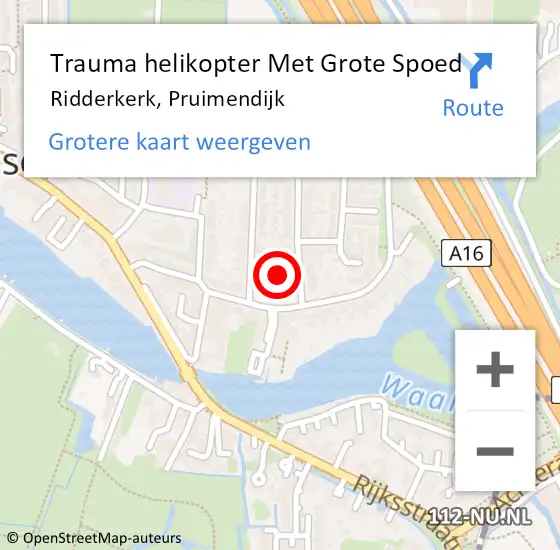 Locatie op kaart van de 112 melding: Trauma helikopter Met Grote Spoed Naar Ridderkerk, Pruimendijk op 12 december 2021 06:09