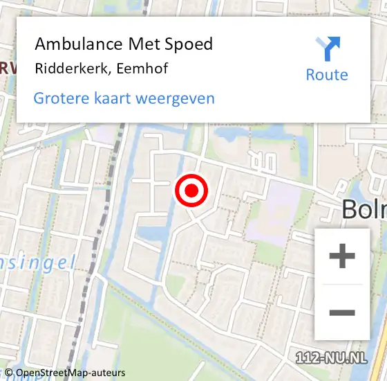 Locatie op kaart van de 112 melding: Ambulance Met Spoed Naar Ridderkerk, Eemhof op 12 december 2021 06:17