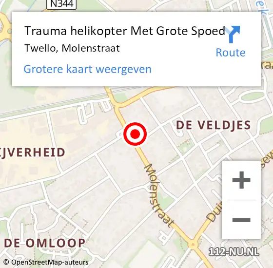 Locatie op kaart van de 112 melding: Trauma helikopter Met Grote Spoed Naar Twello, Molenstraat op 12 december 2021 07:25