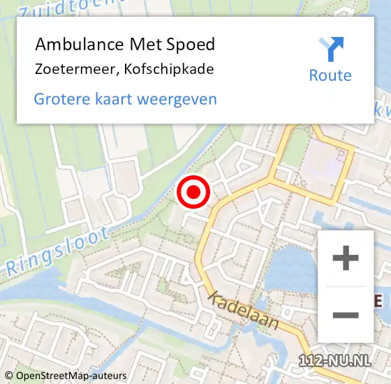 Locatie op kaart van de 112 melding: Ambulance Met Spoed Naar Zoetermeer, Kofschipkade op 12 december 2021 08:15