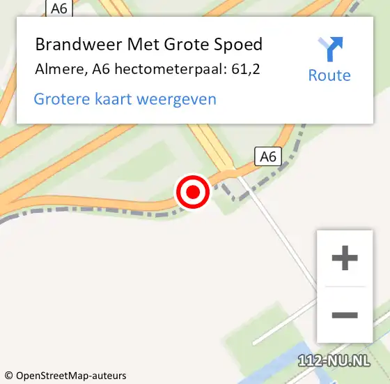 Locatie op kaart van de 112 melding: Brandweer Met Grote Spoed Naar Almere, A6 hectometerpaal: 61,2 op 12 december 2021 09:00