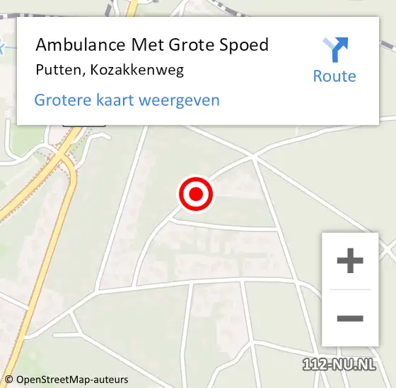 Locatie op kaart van de 112 melding: Ambulance Met Grote Spoed Naar Putten, Kozakkenweg op 12 december 2021 09:36