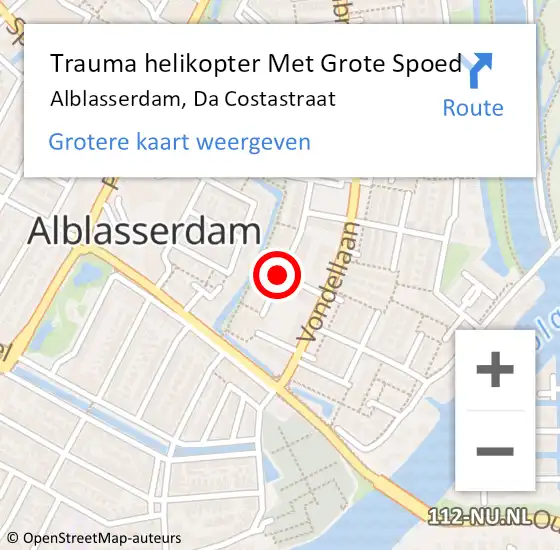 Locatie op kaart van de 112 melding: Trauma helikopter Met Grote Spoed Naar Alblasserdam, Da Costastraat op 12 december 2021 10:01