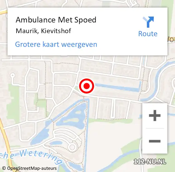 Locatie op kaart van de 112 melding: Ambulance Met Spoed Naar Maurik, Kievitshof op 12 december 2021 10:04