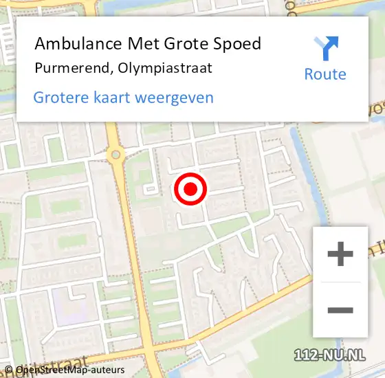 Locatie op kaart van de 112 melding: Ambulance Met Grote Spoed Naar Purmerend, Olympiastraat op 12 december 2021 10:12