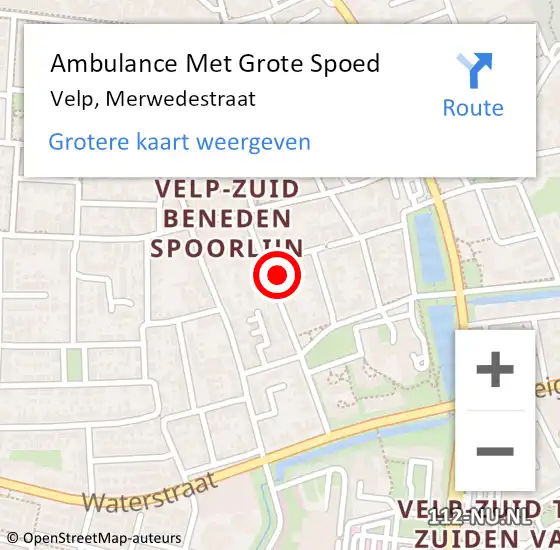 Locatie op kaart van de 112 melding: Ambulance Met Grote Spoed Naar Velp, Merwedestraat op 12 december 2021 10:17