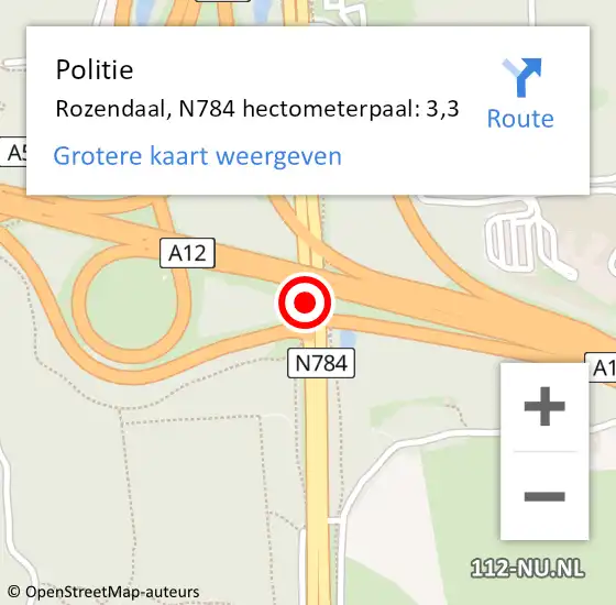 Locatie op kaart van de 112 melding: Politie Rozendaal, N784 hectometerpaal: 3,3 op 12 december 2021 10:23