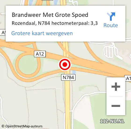 Locatie op kaart van de 112 melding: Brandweer Met Grote Spoed Naar Rozendaal, N784 hectometerpaal: 3,3 op 12 december 2021 10:23