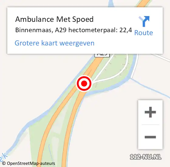 Locatie op kaart van de 112 melding: Ambulance Met Spoed Naar Binnenmaas, A29 hectometerpaal: 22,4 op 12 december 2021 10:31