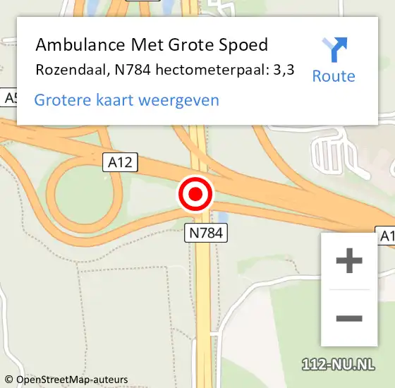 Locatie op kaart van de 112 melding: Ambulance Met Grote Spoed Naar Rozendaal, N784 hectometerpaal: 3,3 op 12 december 2021 10:34