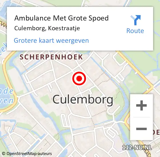 Locatie op kaart van de 112 melding: Ambulance Met Grote Spoed Naar Culemborg, Koestraatje op 12 december 2021 11:16