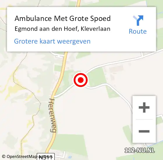 Locatie op kaart van de 112 melding: Ambulance Met Grote Spoed Naar Egmond aan den Hoef, Kleverlaan op 12 december 2021 11:18