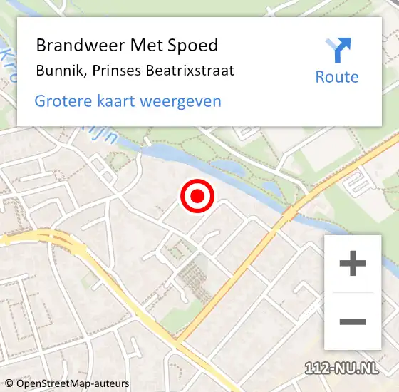 Locatie op kaart van de 112 melding: Brandweer Met Spoed Naar Bunnik, Prinses Beatrixstraat op 12 december 2021 11:20