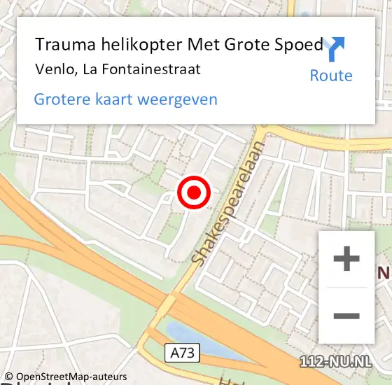 Locatie op kaart van de 112 melding: Trauma helikopter Met Grote Spoed Naar Venlo, La Fontainestraat op 12 december 2021 12:13