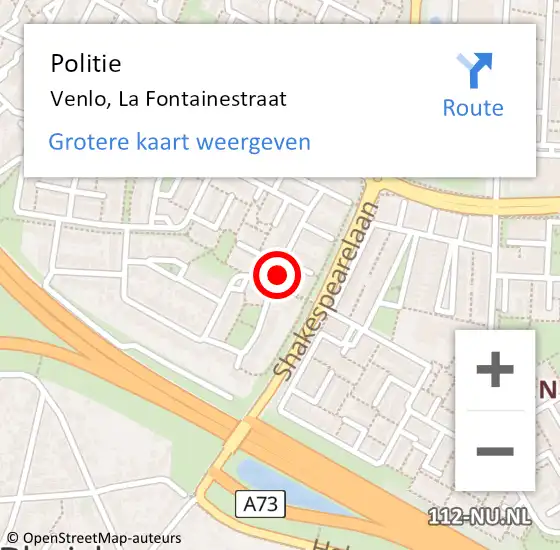 Locatie op kaart van de 112 melding: Politie Venlo, La Fontainestraat op 12 december 2021 12:19