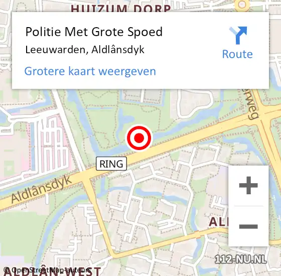 Locatie op kaart van de 112 melding: Politie Met Grote Spoed Naar Leeuwarden, Aldlânsdyk op 12 december 2021 12:20