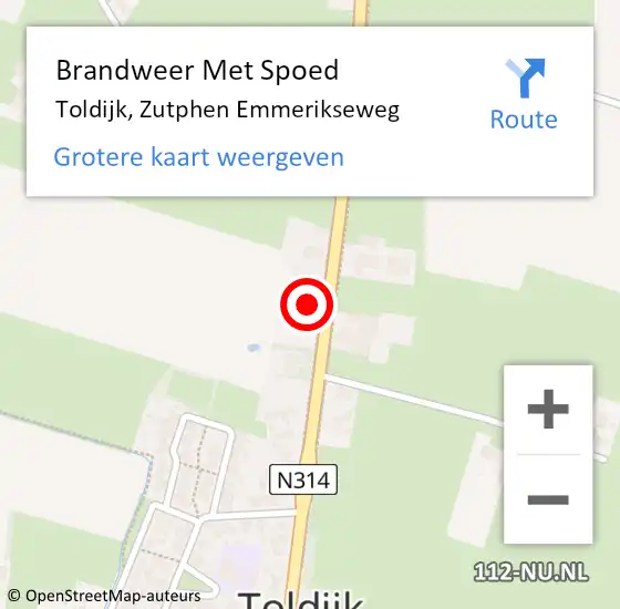 Locatie op kaart van de 112 melding: Brandweer Met Spoed Naar Toldijk, Zutphen Emmerikseweg op 2 juli 2014 05:22