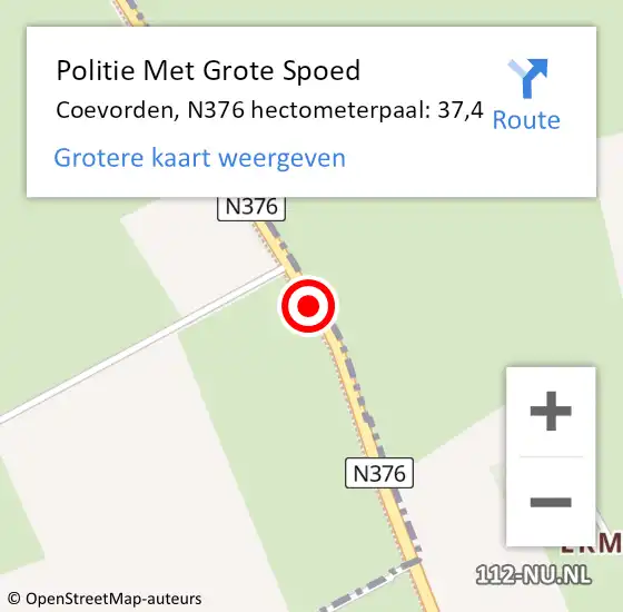 Locatie op kaart van de 112 melding: Politie Met Grote Spoed Naar Coevorden, N376 hectometerpaal: 37,4 op 12 december 2021 12:57