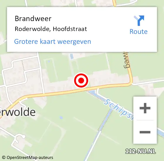 Locatie op kaart van de 112 melding: Brandweer Roderwolde, Hoofdstraat op 2 juli 2014 05:41