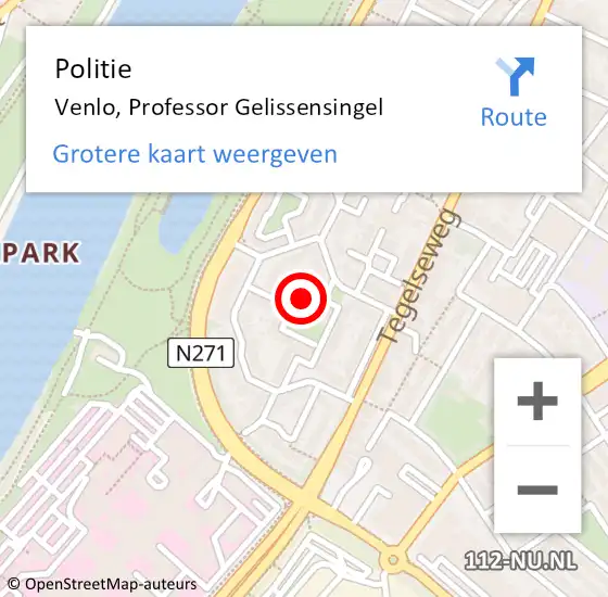 Locatie op kaart van de 112 melding: Politie Venlo, Professor Gelissensingel op 12 december 2021 14:15