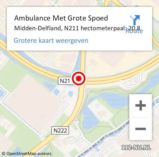 Locatie op kaart van de 112 melding: Ambulance Met Grote Spoed Naar Midden-Delfland, N211 hectometerpaal: 20,8 op 12 december 2021 14:18