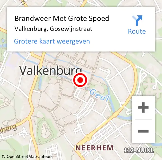 Locatie op kaart van de 112 melding: Brandweer Met Grote Spoed Naar Valkenburg, Gosewijnstraat op 12 december 2021 14:36