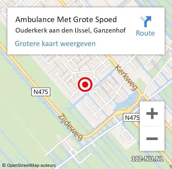 Locatie op kaart van de 112 melding: Ambulance Met Grote Spoed Naar Ouderkerk aan den IJssel, Ganzenhof op 12 december 2021 14:50