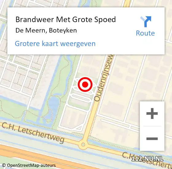 Locatie op kaart van de 112 melding: Brandweer Met Grote Spoed Naar De Meern, Boteyken op 12 december 2021 15:40