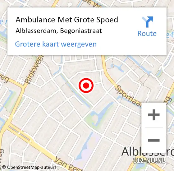 Locatie op kaart van de 112 melding: Ambulance Met Grote Spoed Naar Alblasserdam, Begoniastraat op 12 december 2021 15:47