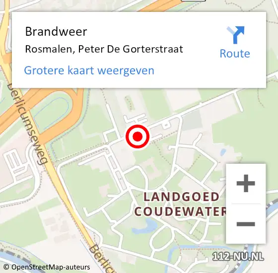 Locatie op kaart van de 112 melding: Brandweer Rosmalen, Peter De Gorterstraat op 2 juli 2014 06:39