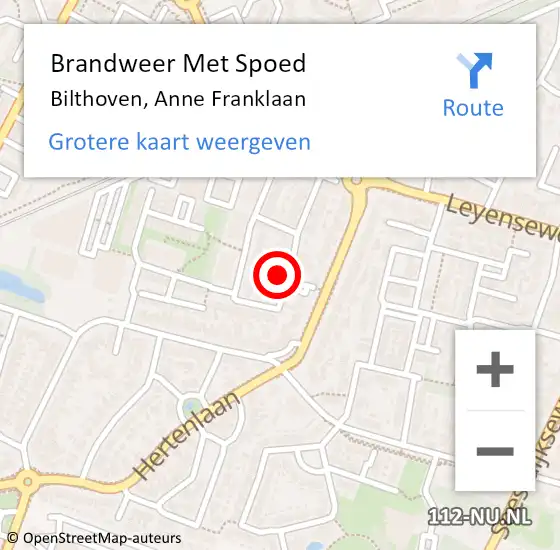 Locatie op kaart van de 112 melding: Brandweer Met Spoed Naar Bilthoven, Anne Franklaan op 12 december 2021 16:53