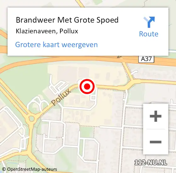 Locatie op kaart van de 112 melding: Brandweer Met Grote Spoed Naar Klazienaveen, Pollux op 12 december 2021 17:31