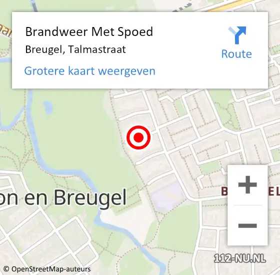 Locatie op kaart van de 112 melding: Brandweer Met Spoed Naar Breugel, Talmastraat op 12 december 2021 17:58