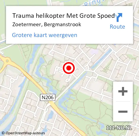 Locatie op kaart van de 112 melding: Trauma helikopter Met Grote Spoed Naar Zoetermeer, Bergmanstrook op 12 december 2021 18:04