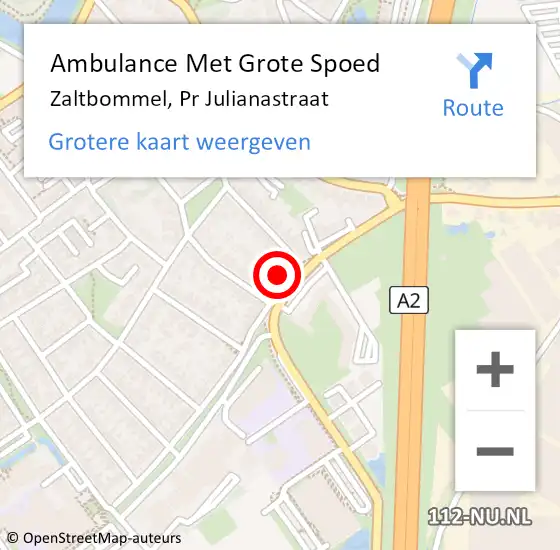 Locatie op kaart van de 112 melding: Ambulance Met Grote Spoed Naar Zaltbommel, Pr Julianastraat op 12 december 2021 18:10