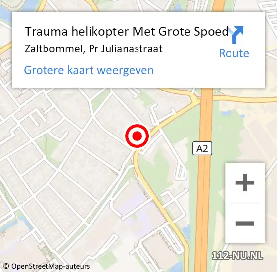 Locatie op kaart van de 112 melding: Trauma helikopter Met Grote Spoed Naar Zaltbommel, Pr Julianastraat op 12 december 2021 18:10