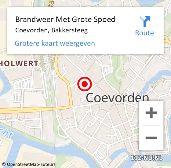 Locatie op kaart van de 112 melding: Brandweer Met Grote Spoed Naar Coevorden, Bakkersteeg op 12 december 2021 18:44