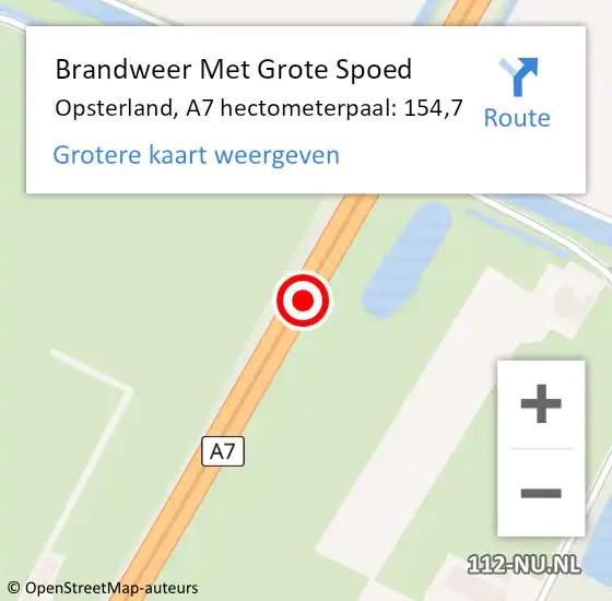 Locatie op kaart van de 112 melding: Brandweer Met Grote Spoed Naar Opsterland, A7 hectometerpaal: 154,7 op 12 december 2021 18:49