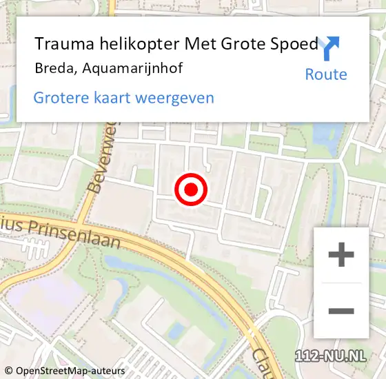 Locatie op kaart van de 112 melding: Trauma helikopter Met Grote Spoed Naar Breda, Aquamarijnhof op 12 december 2021 19:08