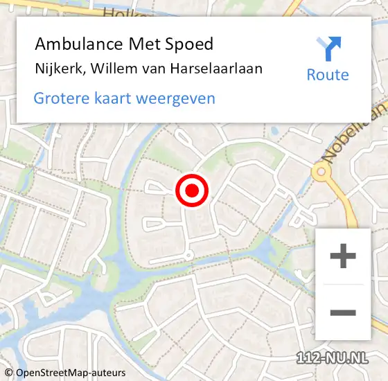 Locatie op kaart van de 112 melding: Ambulance Met Spoed Naar Nijkerk, Willem van Harselaarlaan op 12 december 2021 20:17