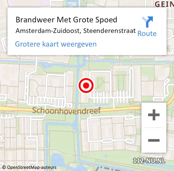 Locatie op kaart van de 112 melding: Brandweer Met Grote Spoed Naar Amsterdam-Zuidoost, Steenderenstraat op 12 december 2021 20:24