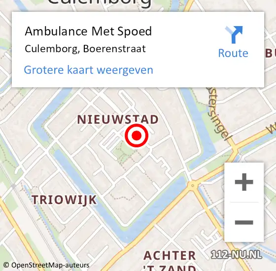 Locatie op kaart van de 112 melding: Ambulance Met Spoed Naar Culemborg, Boerenstraat op 12 december 2021 20:29