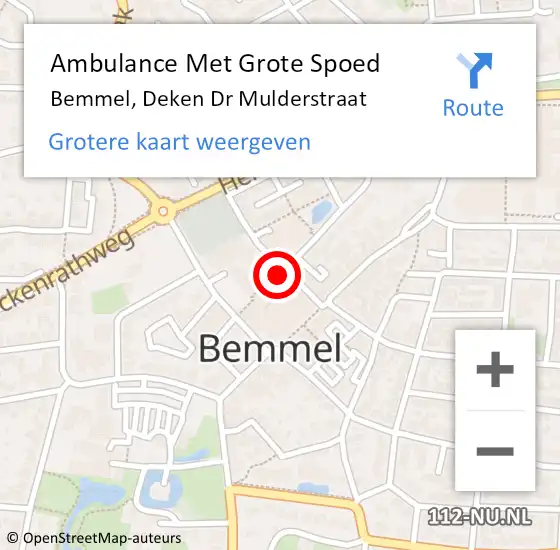 Locatie op kaart van de 112 melding: Ambulance Met Grote Spoed Naar Bemmel, Deken Dr Mulderstraat op 12 december 2021 20:59