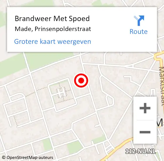 Locatie op kaart van de 112 melding: Brandweer Met Spoed Naar Made, Prinsenpolderstraat op 12 december 2021 21:03